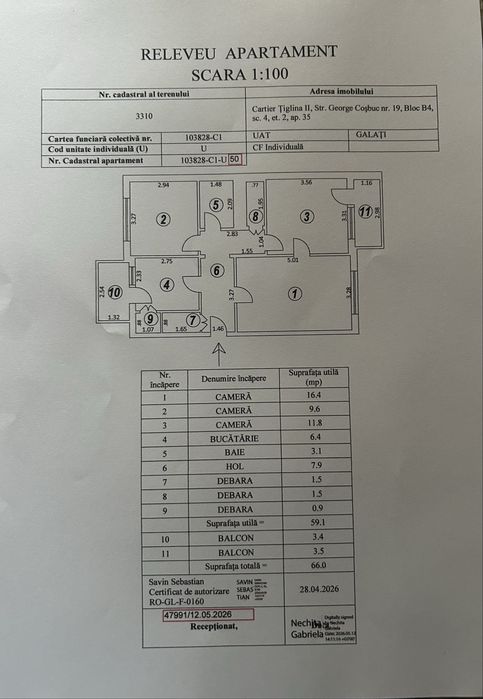Vand apartament 3 cam decomandat