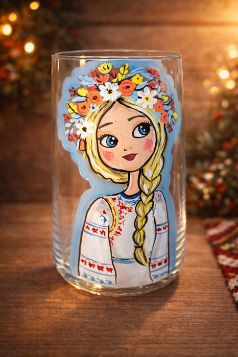 рисувани  чаши, моми, български, фолклорни, традиционни