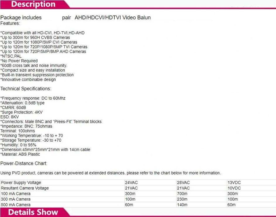 8MPx 4K Video Balun RJ45 към BNC Video Трансийвър Чифт Видео Балуни