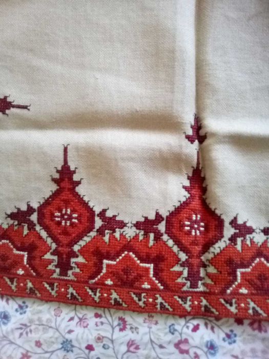 ръчно избродирани карета на ленена панама нови