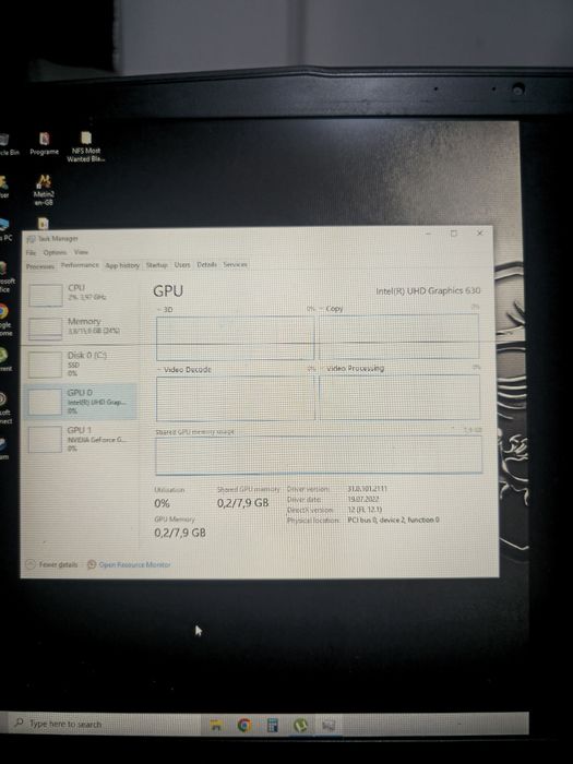 MSI GF63 8RD | i7-8750H | 16GB RAM | GTX 1050 Ti 4GB | Pentru Piese/Re