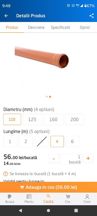 Țeavă PVC 110, 4m lungime