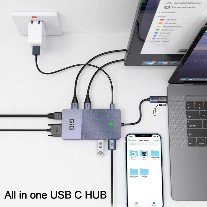 USB докинг станция Giq USB C Hub USB 3.0 към Dual HDMI VGA адаптер за три дисплея и монитори