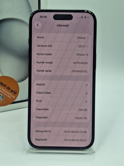 Iphone 15 128 Gb / 100% bat Garantie / Factura #56049