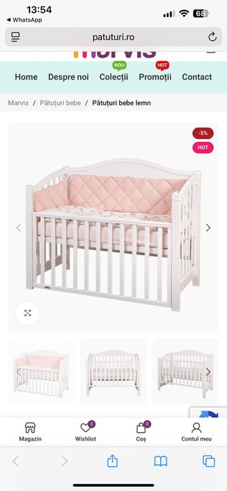 Patut ca nou din lemn masiv co sleeper plus saltea cocos si roti monta