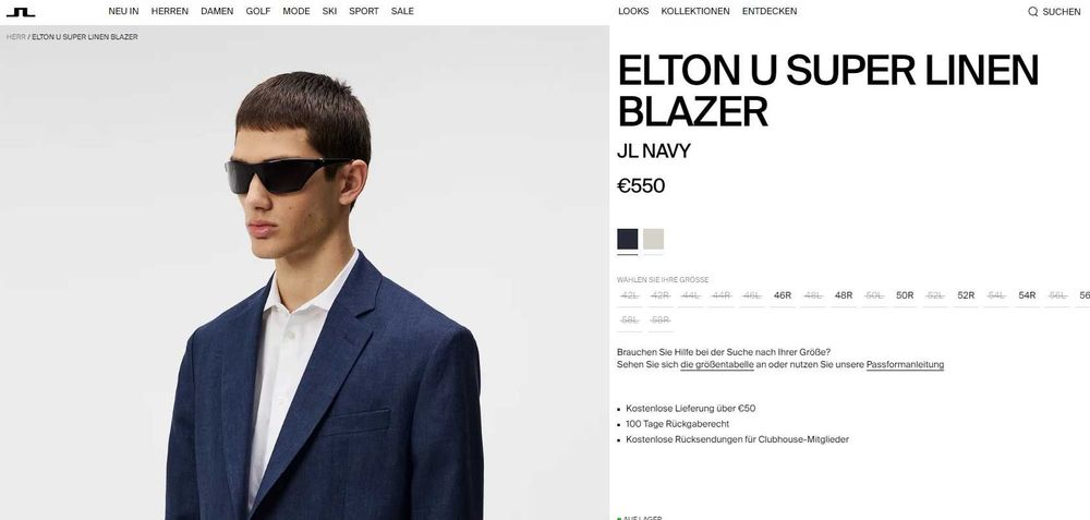 Sacou blazer slim 46 S de lux J. Lindeberg lana extrafina navy royal