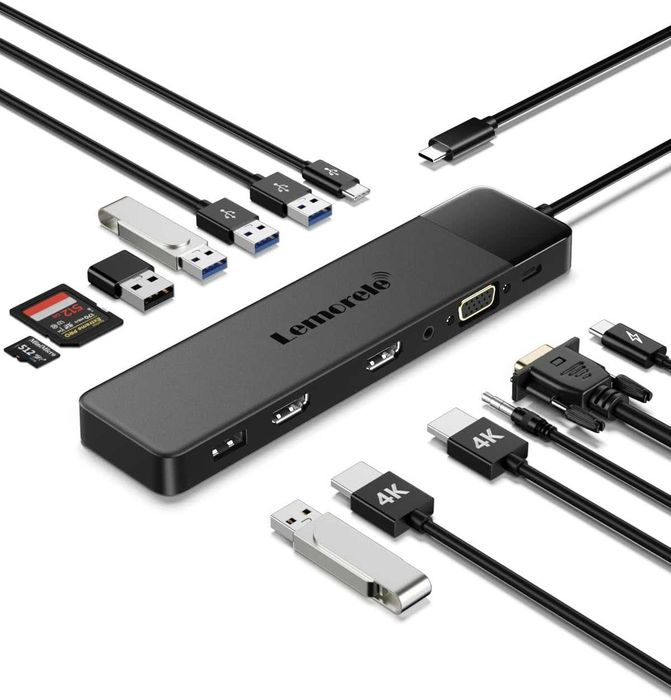 НОВ USB C хъб Lemorele 13 в 1 USB C троен монитор - 2 HDMI 4K, VGA...