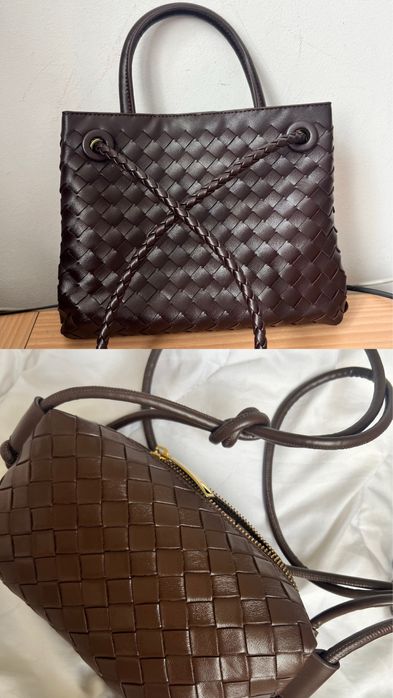 кафяви чанти по модел на Bottega Veneta