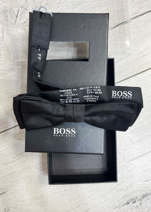 HUGO BOSS Черна копринена папийонка, Коледен подарък за мъже