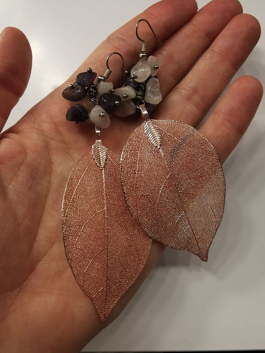 Cercei frunze roz/mov stare bună