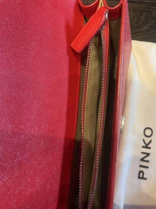 Дамска чанта Pinko червена, естествена кожа