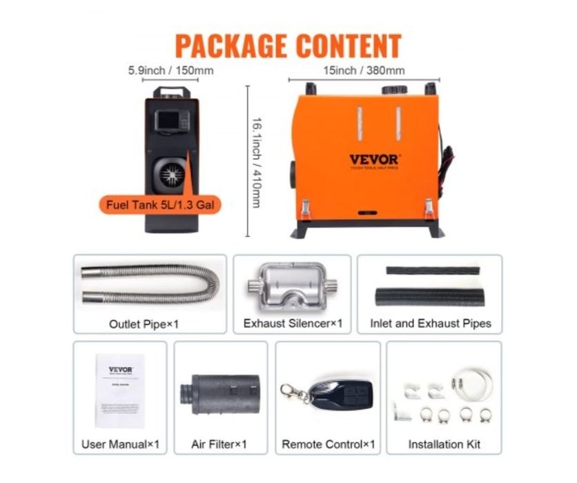 Sirocou diesel VEVOR All-in-one 12V 8KW ca webasto