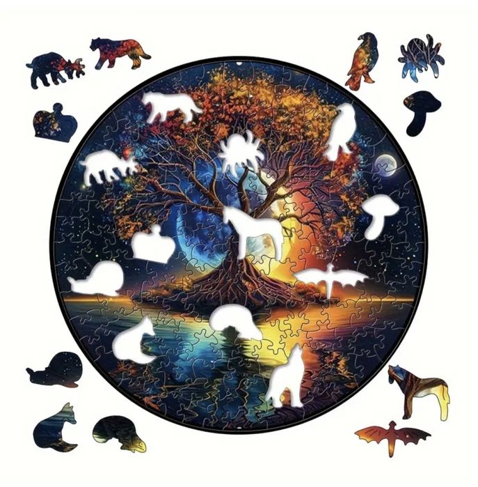 Красиви дървени пъзели различни видове интересни части с различниформи