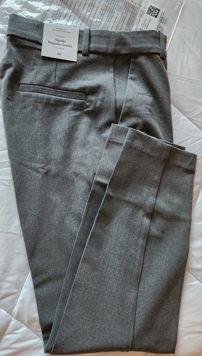 Тъмно сив панталон M/L/40 ежедневен плътен висока талия ръб джобове