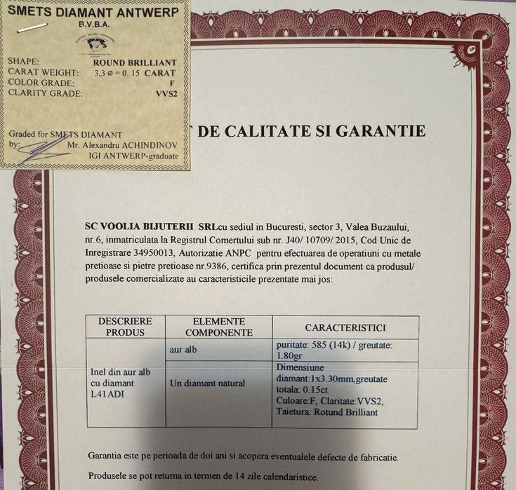 Inel logodna marimea 50 aur alb diamant natural