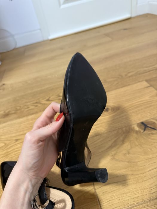 Pantofi deschisi, negru, piele lucioasa, 38