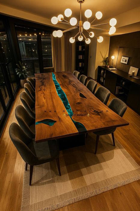 Маса от естествено дърво и епоксидна смола | Холна, трапезна маса