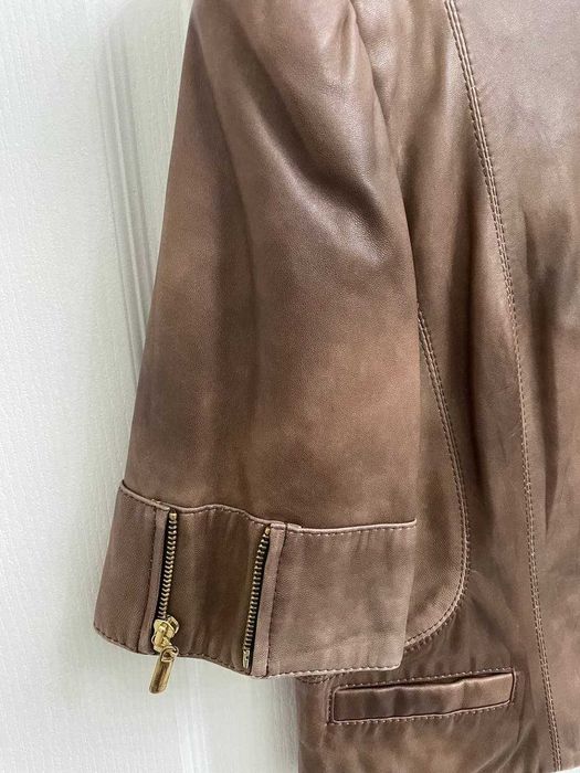 Укороченная кожаная куртка ILGAZLI, размер 48, Турция +шарф в подарок