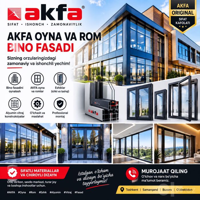 AKFA Oyna Va Rmlar | Bino Fasadi | Alyumin Rom |Mntaj Alucobond