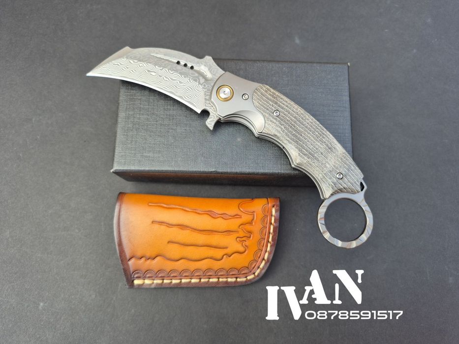 Сгъваем нож-Карамбит-Tyrannosaur Claw-VG10 Дамаска стомана