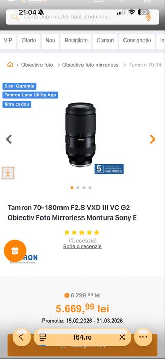 Tamron 70-180mm F2.8 VXD III VC G2 Obiectiv Foto Montura Sony E / NOU