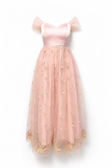 Rochie eleganta roz pudrat cu corset si tull brodat marime S noua