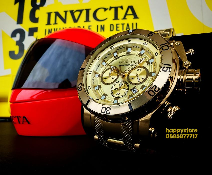 INVICTA Chronograph Full Metal Gold 52mm, Инвикта нов часовник
