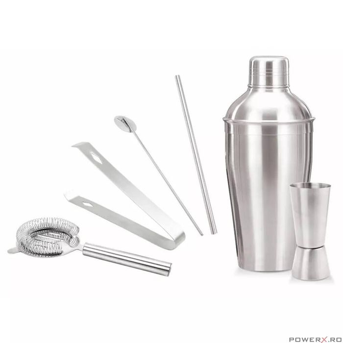 Set shaker pentru bar, 6 elemente, inox, argintiu, Kinghoff