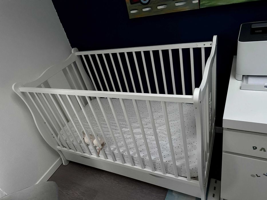 Pat bebe 120x60 din lemn cu saltea de cocos noua inclusa