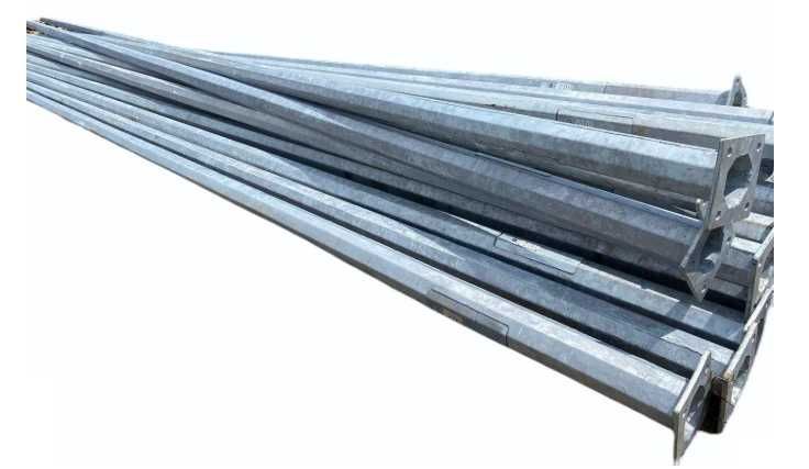 Stalp metalic de iluminat stradal octogonal cu flansa 4m