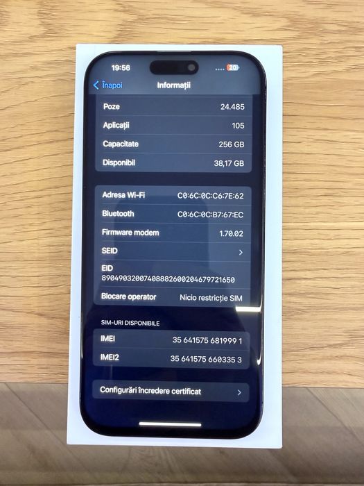 Iphone 16 PRO MAX 256 GB / Black Titanium / 92% bat / Decembrie 2024