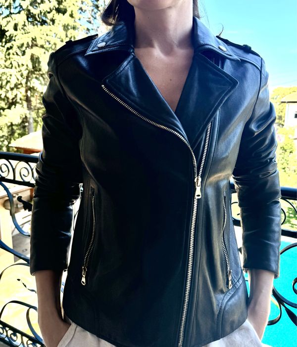 Дамско черно кожено яке Massimo Dutti