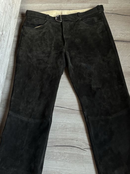 Pantaloni Autentici din Piele Întoarsă Naturală + Curea Piele