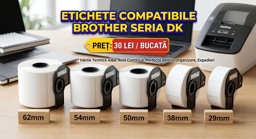 Etichete Brother DK Compatibile (62mm, 54mm, 50mm, 38mm, 29mm)
