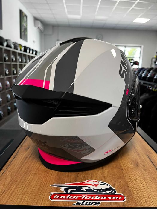 Отваряема  мото каска SMK GULLWING Astro Pink/White,XS 53-54,вградени очила