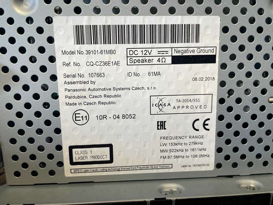 Радио CD MP3 bluetooth 39101-61mb0 SUZUKI SX4 S-Cross JY 2018 998ccm