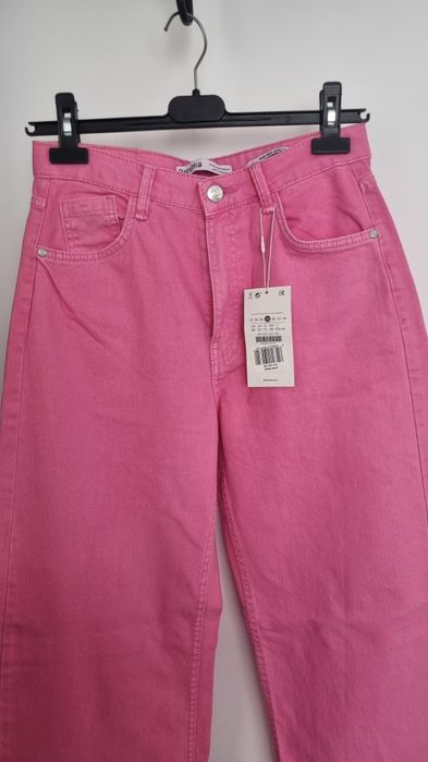 Pantaloni roz Bershka talie înaltă