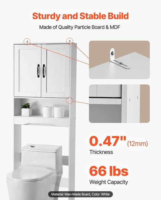 Dulap alb pentru baie deasupra toaletei VEVOR