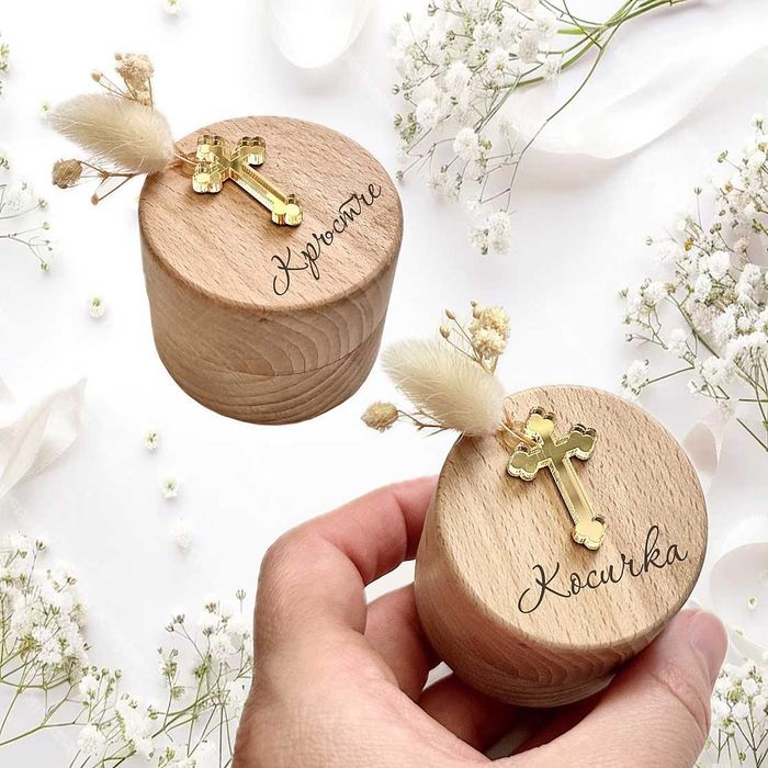 Аксесоари за кръщене кутийки за кръстче и косичка, миро, бурканче мед
