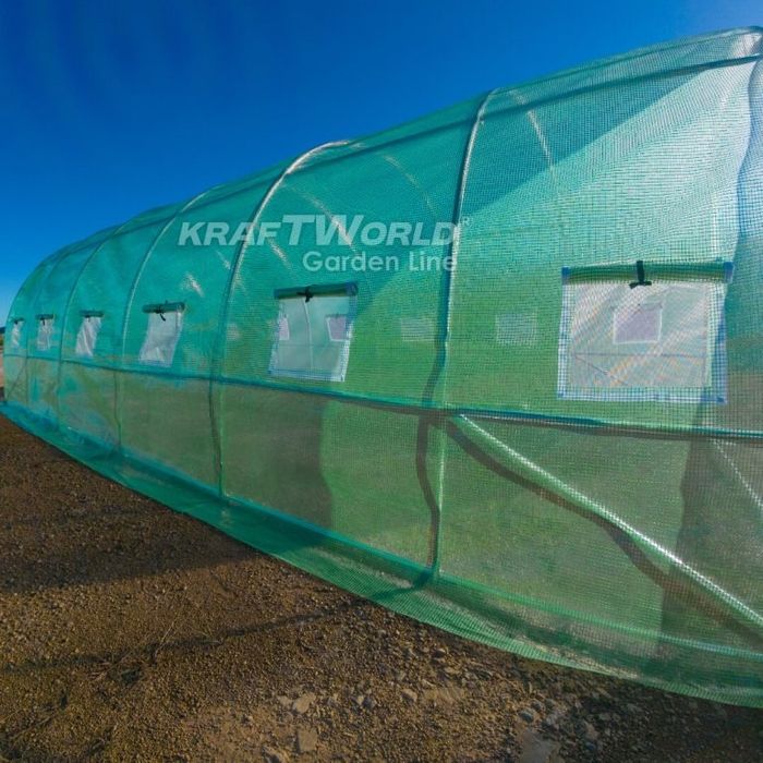 Тунелна оранжерия парник 8×3×2м – подсилени тръби, UV защита и 16 проз