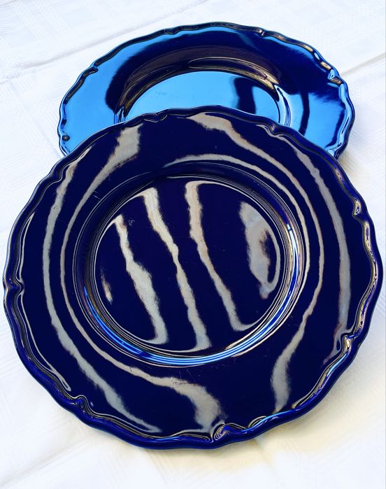 Големи стъклени кобалтови чинии-плата Este C.E. Италия