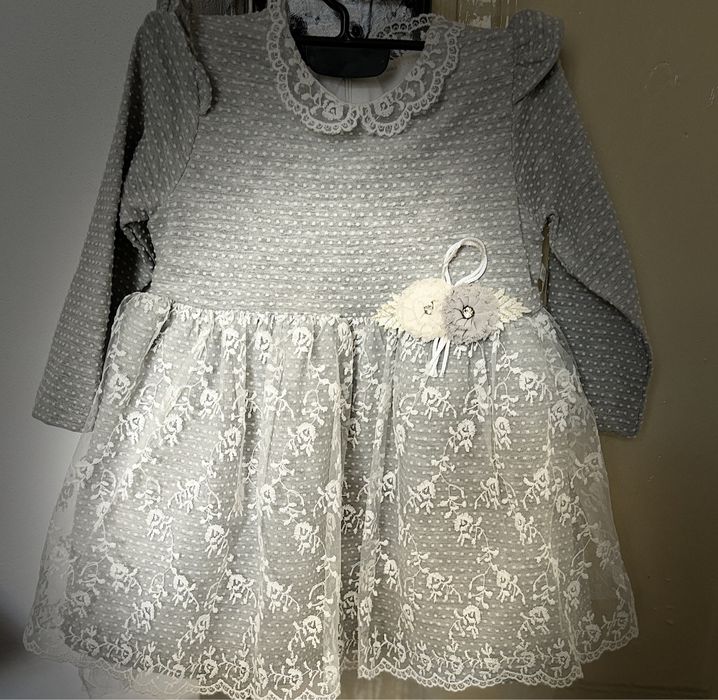 Rochie gri cu fustă din tul pentru fetiță MYMIO baby