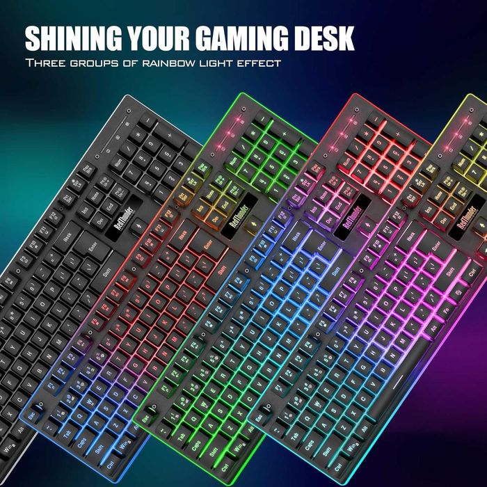 Set Tastatură mouse wireless gaming RedThunder K10,3800mAh,lumini LED