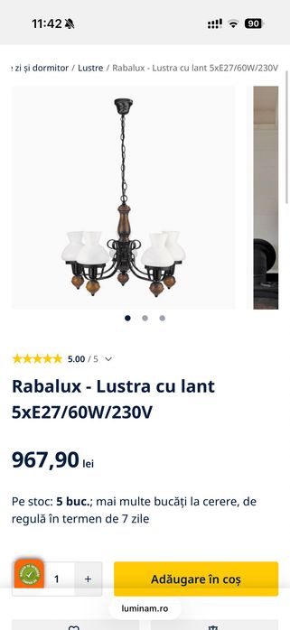 Lustră / Candelabru Rabalux Petronel 5xE27, Stil Rustic, Nouă în cutie