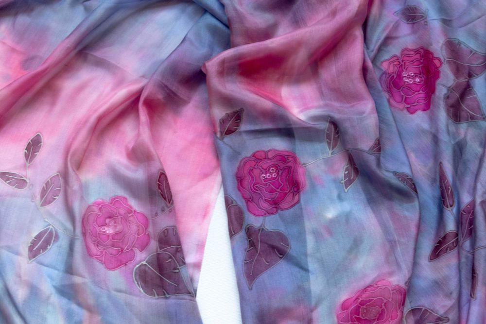 Шарф из натурального шелка. Батик. 90х200см