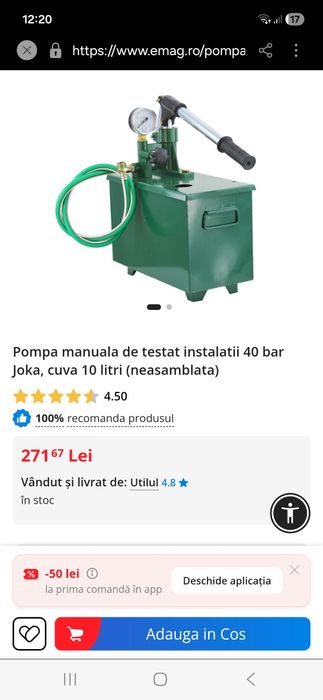 Pompa manuala de testat instalatii 100 bar  cuva 10 litri