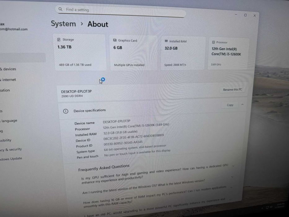 Vand Calculator Gaming  I5-12600k /GTX1060 6GB/ 32GB Ram