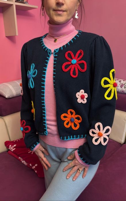 Bluza Zara, S, bumbac, cu flori aplicate