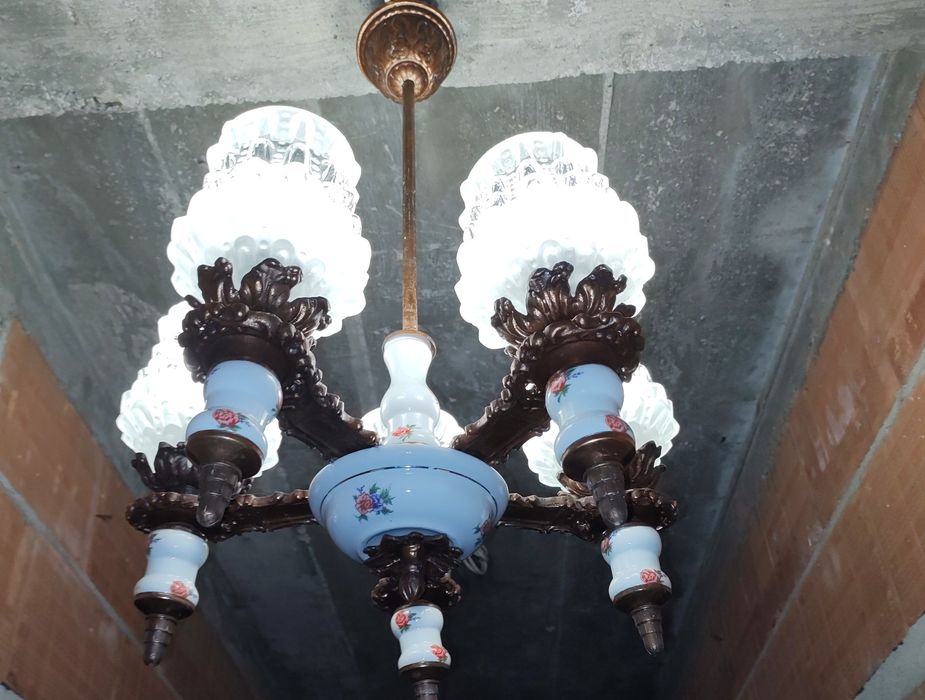 Lustra veche candelabru 5 brate ceramica + 5 becuri