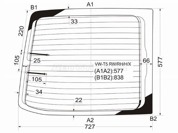 Стекло заднее (распашной двери) правое с обогревом VOLKSWAGEN TRANSPOR